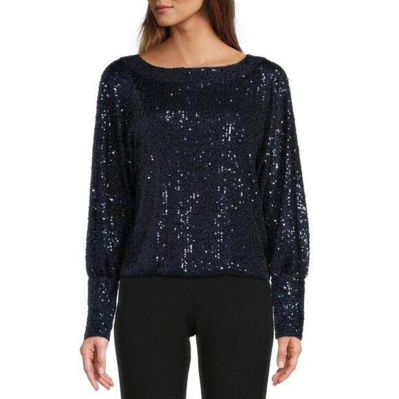 NWT Trina Turk Long Sleeve Sequin Dolman Top Size Small - Picture 1 of 9
